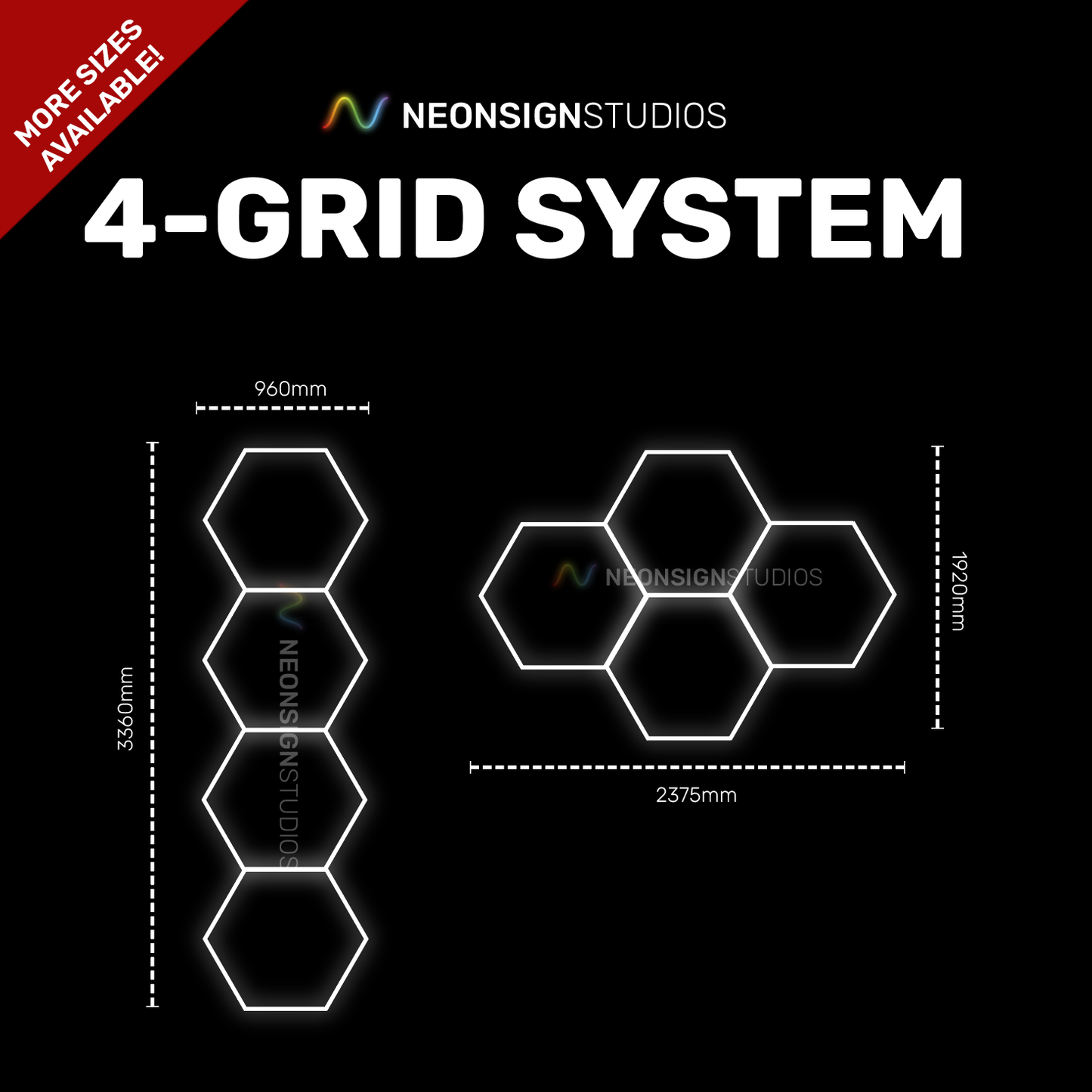 4 Hexagon Aluminium Lighting System | 4 Grid LED Panels