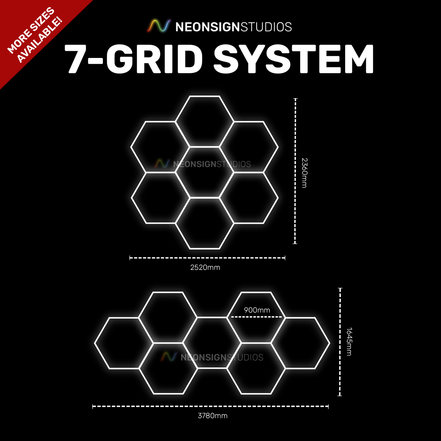 7 Hexagon Aluminium Lighting System | 7 Grid LED Panels