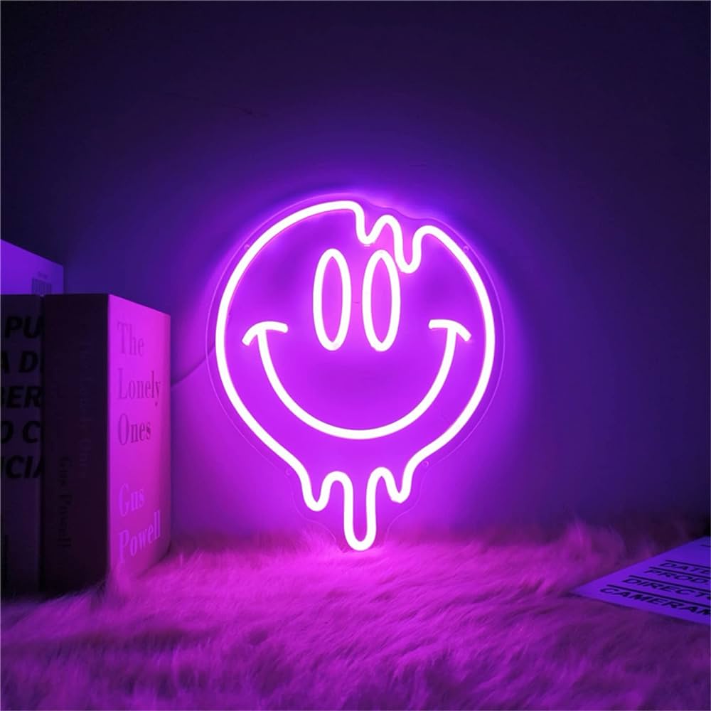 Smiley Face Melting Neon Sign 